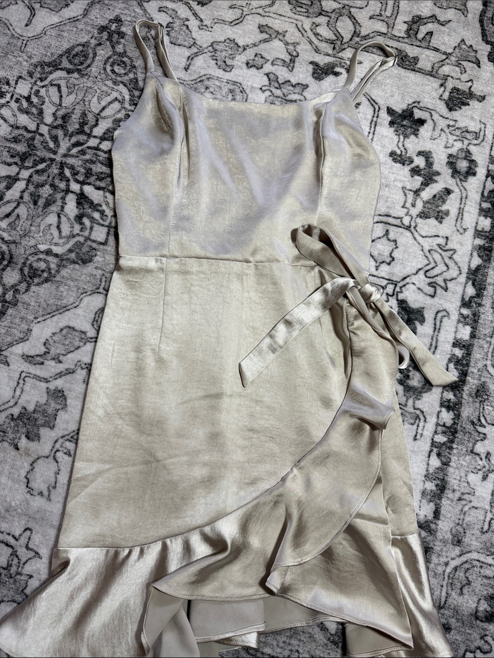 wild fable Shimmery Cream Wrap Ruffle Slip Dress